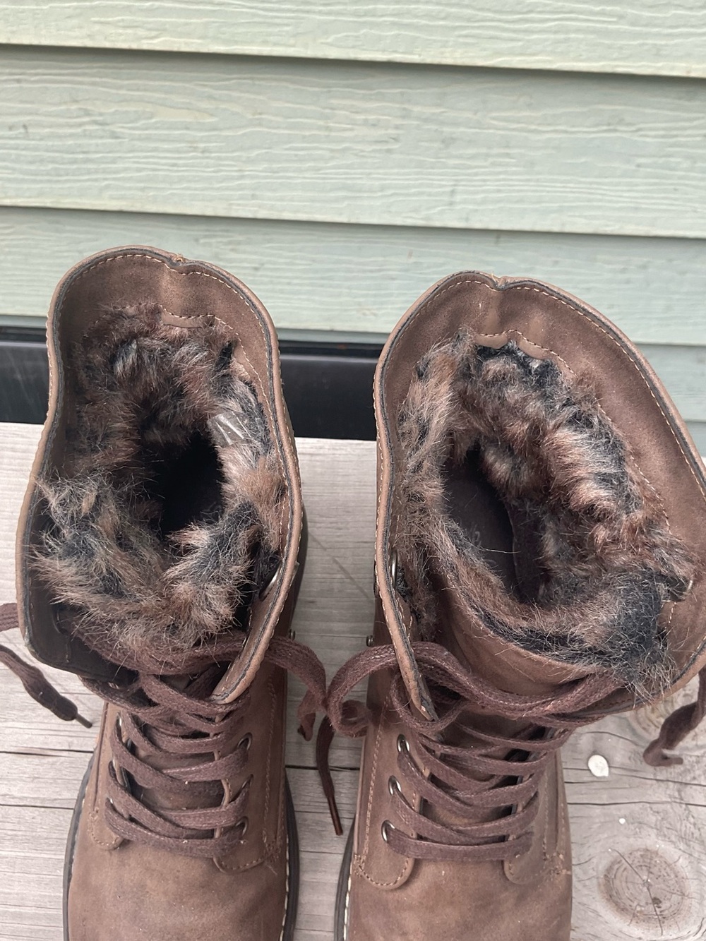 Women’s Brown Faux-Fur Lace-Up Boots - Picture 5 of 8